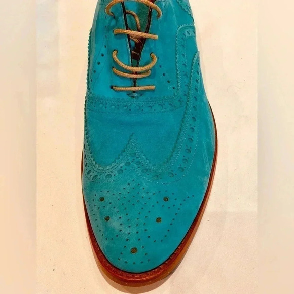 Antonio Maurizi Sea Green Suede Leather Turquoise Wingtip Oxford 42 - Picture 2 of 3